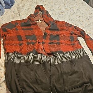Maurices Red and Black Plaid Womans Cardigan